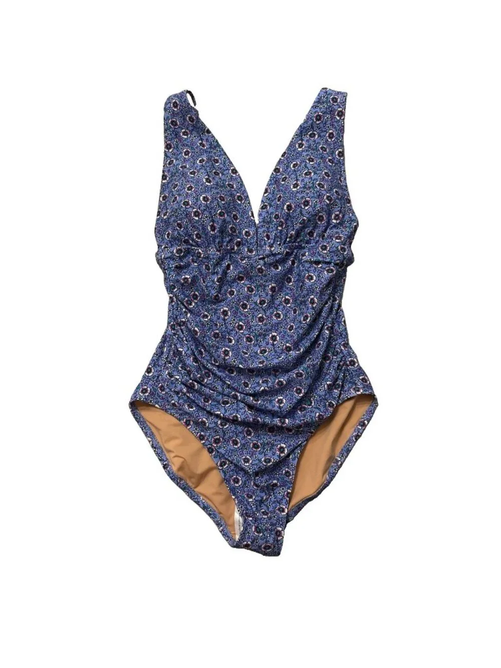 J.CREW Factory Blue White Patterned Bathing Suit Size M Rouge Side NWT